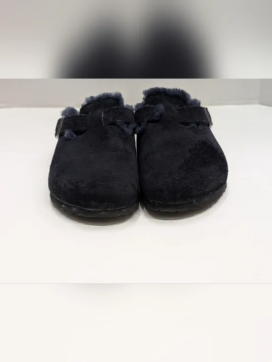 Birkenstock 38 Shearling Boston Clogs Navy Blue Suede Women's 7, Men's 5 - Picture 3 of 10